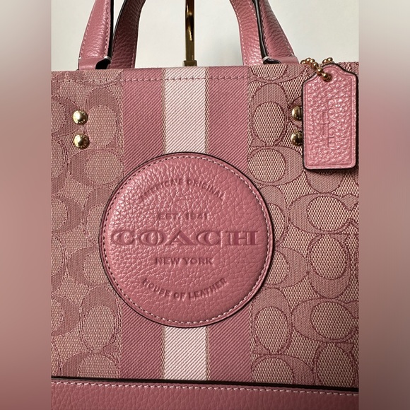 Pink Dempsey Tote Bag 22” in Signature Jacuard with Stripe and Coach Patch - Picture 3 of 14